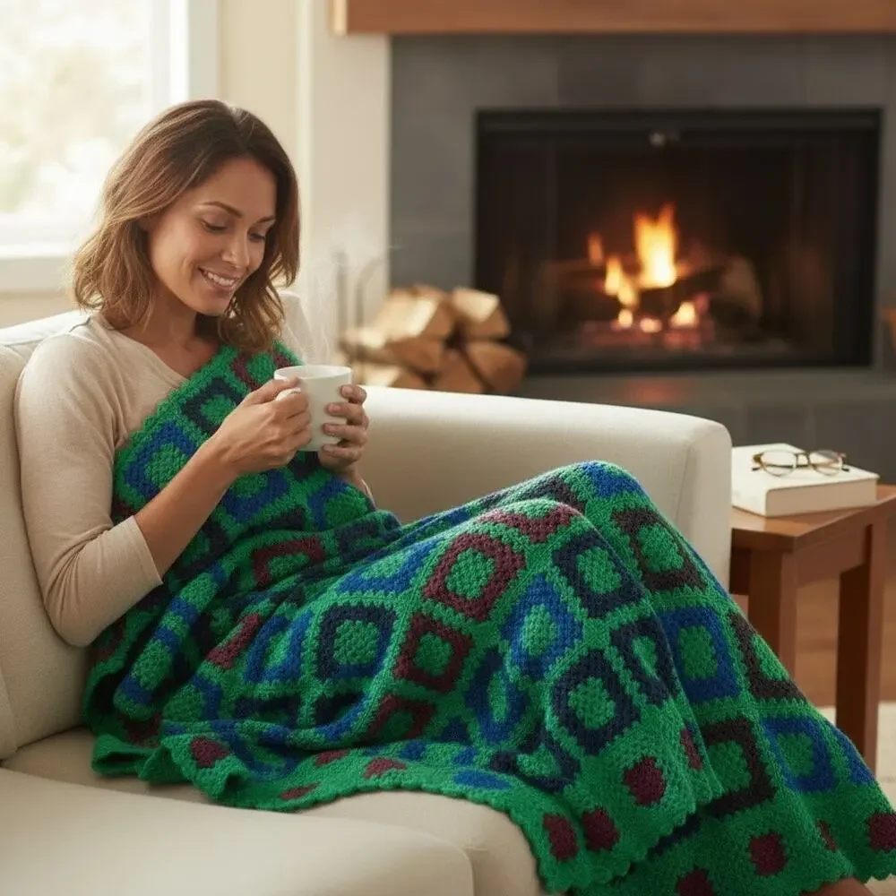 Vintage Granny Square Handmade Afghan Knitted Throw Blanket Multicolor 38”x50”